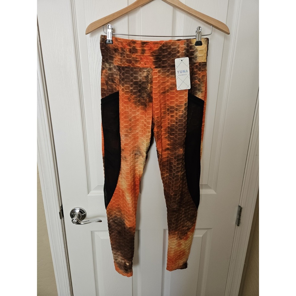 NWT Yuna Fashion Multicolor Textured Yoga Activewear Leggings Scrunch Butt, L/XL